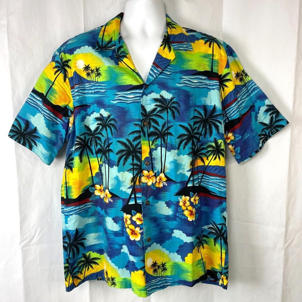 Aloha Republic Tropical Sunrise Vintage Hawaiian Shirt XL Mens Slim 48x31 Cotton - Picture 2 of 7